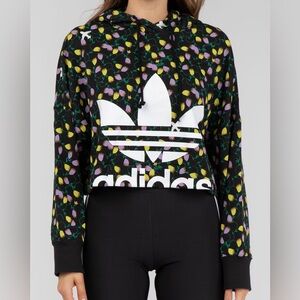 Adidas Black Floral Hoodie with White Logo-Large